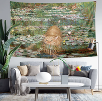 Tapisserie d'art inspirée de Van Gogh et de Monet, Chat Orange Nuit Étoilée, Récréation artistique, Décoration murale personnalisée adaptée aux animaux domestiques pour chambre à coucher