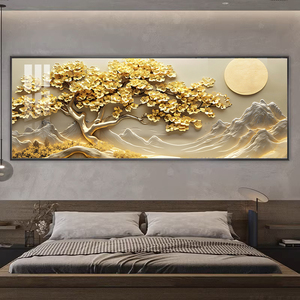 Phòng khách trang trí nội thất UV in Vàng Vàng cây pha lê sứ bức Tranh phong cảnh tường nghệ thuật nhà máy tùy chỉnh khung tranh Led - Product Image 5