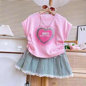 Conjunto de nuevo estilo de verano para niñas, conjunto de Falda vaquera de encaje corto con purpurina a la <span class=keywords><strong>moda</strong></span>, ropa de bebé - Product Image 1