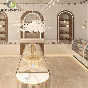 Vitrine de boulangerie personnalisée de luxe avec vitrine incurvée en verre, éclairage et comptoir en bois pour gâteaux et pâtisseries - Product Image 6