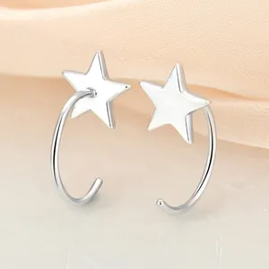 2024 yeni varış tasarımcı yıldız Hoop CC açık küpe 925 gümüş küçük çember küpe Trendy zirkon özel Logo 2 adet