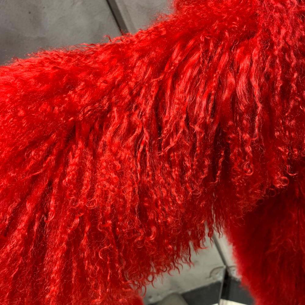 ムートン・ファーコート MOLLIOLLI CERA Two Way Heavy Fur Coat Red MW5WCT03XRD Haili - Check Fur - Faux fur jacket with brown and light