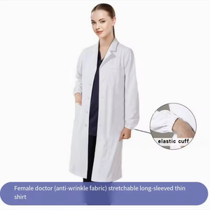 Bata de laboratorio blanca de manga larga al por mayor, uniforme médico para doctor, ropa de trabajo cómoda de mezcla de poliéster y rayón para hospital - Product Image 6