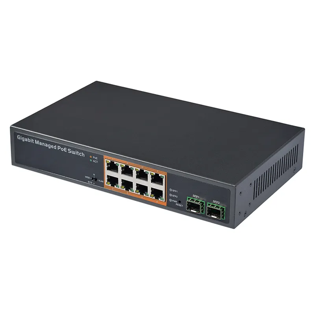 SDAPO PSE0802GD-LW 8+2 SFP Managed PoE Switch with SNMP QoS VLAN Support Stackable IEEE802.3at/af Standard 150W 20GBPS Capacity