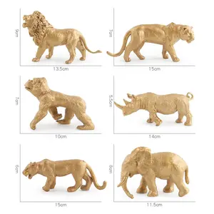 Atacado de fábrica enfeites de ouro zoológico, plástico, tigre, girafa, brinquedos realista, mini animal selvagem, conjunto de modelo de reino