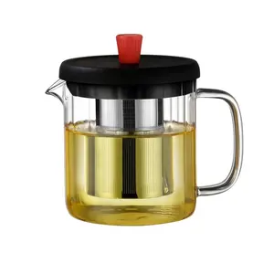 2023 New Design Fashion Multiple Heat Resistant Borosilicate Glass Teapot Coffee Pot Glass Tea Pot With S/S Infuser JMHA628A