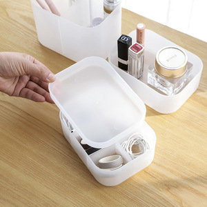 Frosted Cosmetic Storage Box With Compartments For <b>Makeup</b> And Jewelry Desktop Organizer Stackable With Lid - Product Image 4