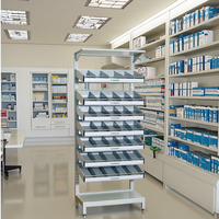 Étagère de pharmacie commerciale moderne en acier, 7 tiroirs, à simple face, avec séparateurs de présentation et étiquettes, durable et facile à nettoyer