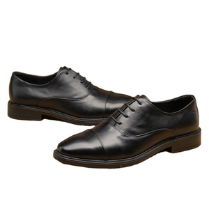 Chaussures de mariage personnalisées 2025 pour hommes, italiennes, pointues, noires, à lacets, respirantes, légères, antidérapantes, en cuir véritable, semelle en caoutchouc - Product Image 1