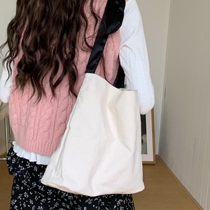 <b>Canvas</b> Shoulder <b>Bag</b> Off White <b>Large</b> Capacity Bow Design Everyday Use Spring 2024 - Product Image 3