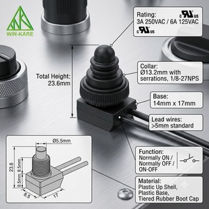 Interrupteur à bouton-poussoir étanche en plastique 3A 250V 3A 1NC unipolaire marche-arrêt avec câble de 11 cm pour <span class=keywords><strong>miroir</strong></span> de courtoisie - Product Image 1