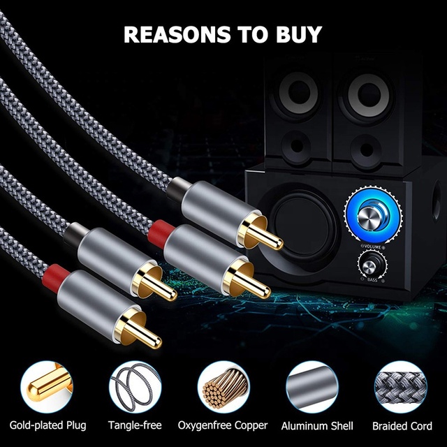 1M 1.5M 2M 3M 5M 10M 15M 20M Premium 2 RCA 2RCA Audio Cable 2 RCA Male to 2 RCA Male Cable Nylon for Car Speaker DVD TV Computer