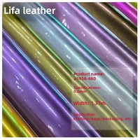 Kain Kulit PU Metalik Berkilau Kristal TPU Iridescent Laser Pearlescent, Kulit Sintetis Mikrofiber 0.8mm untuk Tas Koper