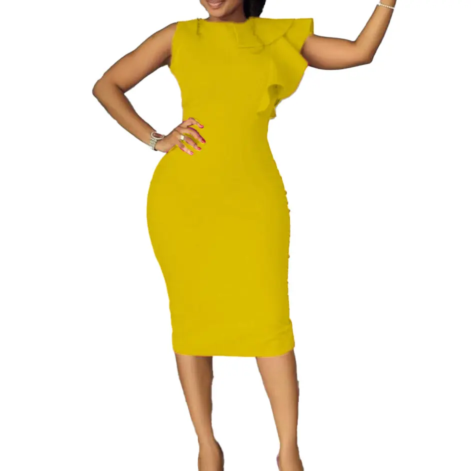 Women's Summer Ruffle Solid Color Hip Tight Professional OL Temperament Dress
