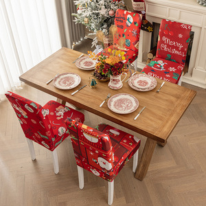 New Art Deco Christmas <b>Chair</b> <b>Covers</b> & Festive Tablecloth Decorative Dining Elastic Back Multi-piece Package Milk-Silk - Product Image 5