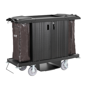 Chariot de <span class=keywords><strong>service</strong></span> et de nettoyage BAIYUN CLEANING AF08172A gris et jaune en PP avec deux portes pour le <span class=keywords><strong>service</strong></span> en chambre d'hôtel et la zone de <span class=keywords><strong>service</strong></span> des boissons - Product Image 2