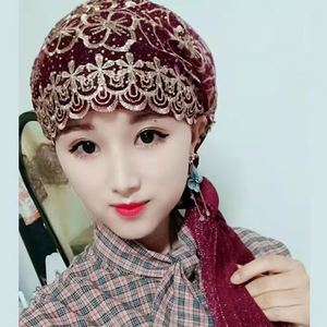 Lujoso Pañuelo de Cabeza Musulmán Tejido a Mano con Lentejuelas y Decoración de Lazo para Mujer, Gorro Envolvente de Moda - Product Image 1