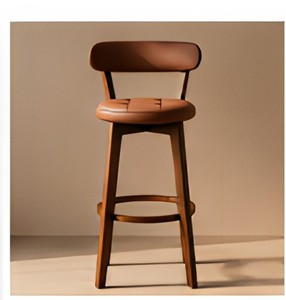 Modern Brown <b>Leather</b> <b>Bar</b> <b>Stool</b> with Tufted Seat Wooden Frame Circular Footrest and Backrest for Kitchen Cafe Seating - Product Image 1