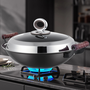 <span class=keywords><strong>Wok</strong></span> en titane pour cuisine commerciale, 47 cm, grande capacité, avec couvercle en acier pour cuisinière à gaz à induction - Product Image 4