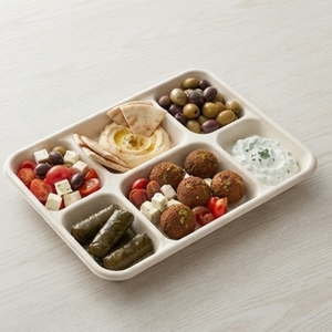 Eco Friendly Sugarcane Bagasse Six Compartment Meal Tray Biodegradable Compostable Disposable Catering Serving Platter Food - Product Image 4