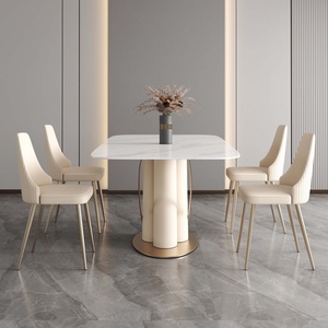 Mesa de comedor de pizarra Simple de lujo con luz moderna, diseño combinado de Silla, mesa de comedor de restaurante de tamaño dorado creativo, sala de estar - Product Image 3