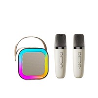 Ensemble de karaoké miniature tout-en-un K12 avec éclairage LED RVB, microphone sans fil double 5W Bluetooth, alimenté par batterie, pour les familles