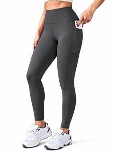 High Waist Yoga <b>Leggings</b> Full Length Solid Color With <b>Pockets</b> Four-Way Stretch Pants - Product Image 1