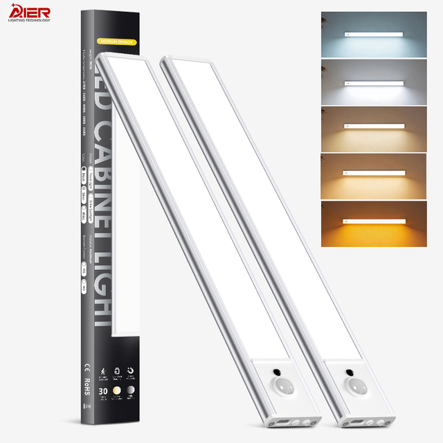 Motion Sensor LED Cabinet Lights Dimmable Super Bright USB Rechargeable Wireless Stick on Night Light for Stairs Steps, Closet