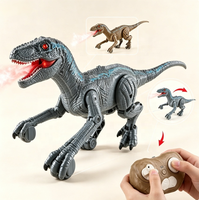 Jouet RC Velociraptor 2.4G, dinosaure qui marche et pulvérise, avec yeux 3D réalistes, lumière et son, articulations mobiles, cadeau interactif pour enfants