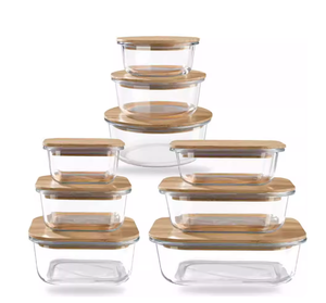 Fiambreras de vidrio sin BPA con tapas de bambú Aptas para microondas y congelador para almacenamiento de preparación de comidas y contenedores de alimentos de viaje - Product Image 1