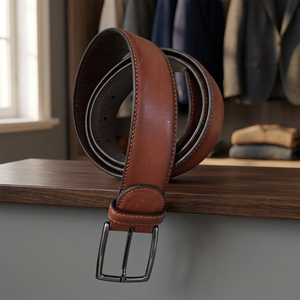 Cinturones de Cuero Genuino de Vaca Duraderos, Ecológicos, Estilo Vintage para Hombre, con Hebilla de Acero Resistente al Agua, Marca BS INTERNATIONAL - Product Image 1