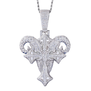 Colgante de Cabeza de Cabra con Cruz Gótica Vintage, Chapado en Oro, con Moissanita VVS, Estilo Hip Hop Urbano, Certificado GRA, Marca FY, para Hombre - Product Image 1