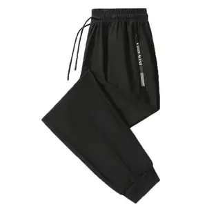 Pantalon en soie de glace hommes été nouvelle étiquette noire mince pantalon d'affaires Stretch respirant pantalon de survêtement à jambe droite