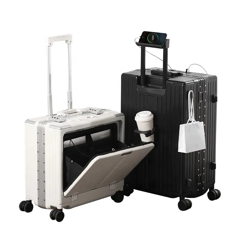 Handbagage Multifunctionele Koffer Voor Openende Computerkast Usb Aluminium Frame Trolley Koffer Multi-Wheel Instappen