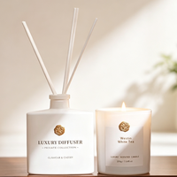 Ensemble bougie parfumée au thé blanc et diffuseur à bâtonnets, pot en verre blanc mat, parfum d'ambiance de luxe pour hôtel, coffret cadeau, vente en gros