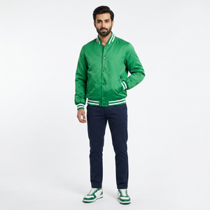 College Blank Embroidery Silk Bulk Wholesale Custom <b>Mens</b> Varsity <b>Baseball</b> Bomber Satin Stand Collar Front Logo <b>Jacket</b> - Product Image 1