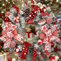 Couronne de Noël en gros avec nœud et bonbons, ornement à suspendre pour la décoration de la maison et des fêtes