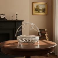 Plateau décoratif ovale classique en argent allemand à 5 pièces avec poignée sculptée à la main, plateau à fruits en alliage écologique de luxe pour les fêtes