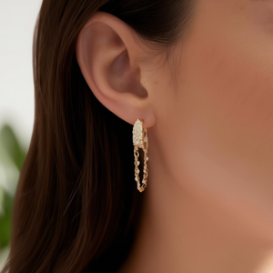 Orecchini a Cerchio E578 in Argento con Catena a Nappa di Cristallo, Gioielli da Festa alla Moda per Donne, Orecchini Trendy in Lega - Product Image 2