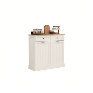 Gabinete de Basura para Cocina con Dos Compartimentos Abatibles y Dos Cajones, Estilo Rústico Blanco - Product Image 1