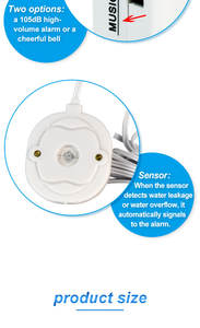 Alarme de débordement de haute qualité pour salle de bain, empêche l'eau de couler <span class=keywords><strong>à</strong></span> la maison, capteur de détection d'eau avec alarme sonore réglable - Product Image 6
