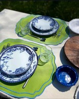Sets de Napperons Personnalisés en Coton Vert Brodé avec Bordure Colorée pour Mariages, Restaurants et Dîners