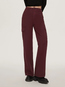 OEM OED femmes Bourgogne taille haute ample Baggy jambe large coton <span class=keywords><strong>jean</strong></span> avec fermeture éclair Rivet Cargo poche décontracté imprimé formel - Product Image 3