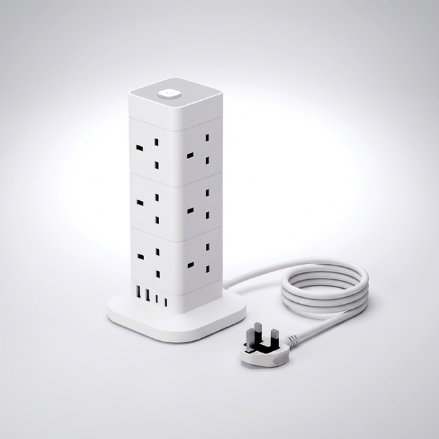 BS Standard UK 3 PIN Plug  Multiple Socket With Type C USB Port Charger Electric Tower Power Extension Lead