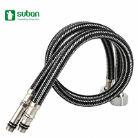 Robinet de salle de bain moderne monotrou avec tube pointu en fil d'acier 304, lavabo durable, tuyau d'entrée d'eau chaude froide avec capuchon en cuivre