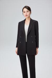 Tailleur <span class=keywords><strong>Blazer</strong></span> de Bureau Tendance pour Femme à Simple Boutonnage avec Pantalon, Haut Court Tissé Long à Motif Uni et Décoration de Boutons Brodée - Product Image 4