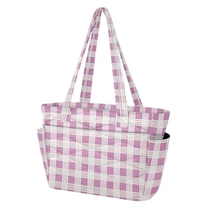 Casual Style Purple Palaka Design <b>Zip</b> Closure Women's Quilted Polyester Shoulder <b>Tote</b> Bag Durable Handbag with Two Handles - Product Image 1