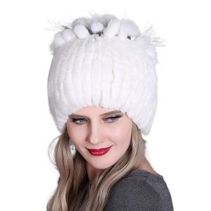 Bonnet en laine mélangée côtelée ultra doux en véritable <span class=keywords><strong>fourrure</strong></span> de lapin Rex, chaud et élégant pour femme, idéal pour le quotidien - Product Image 1