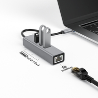 Concentrador de 3 puertos de aluminio USB 3,0 con convertidor de adaptador RJ45 10/100/1000 Gigabit Ethernet LAN con cable HUB 3,0 USB en Stock