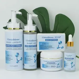 Schnellbleichende Gluta Hautpflege-Sets 5 Stück Kit Seife Shimmer Körperöl Körperlotion Gesichtscreme für wirksame Aufhellung